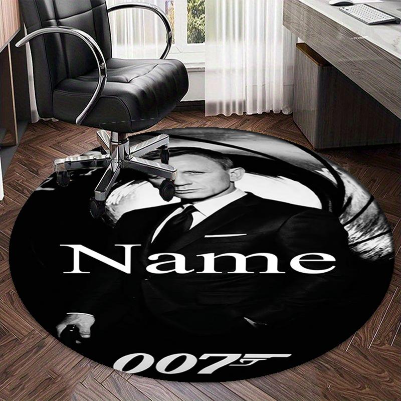 Custom Name 007 James Bond Printed Round Rug Carpet Chair Rug Area Rug Entryway Doormats,for Office Chair Living Room Bedroom Kitchen Room.