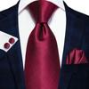 Mens Silk Tie Wine Red Necktie Handkerchief Cufflinks Set for Party Wedding Business