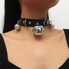 Gothic Punk Choker with Bell Hoop Collar PU Necklace Vintage Retro Harajuku Rock Steampunk Necklace for Women Men Adjustable
