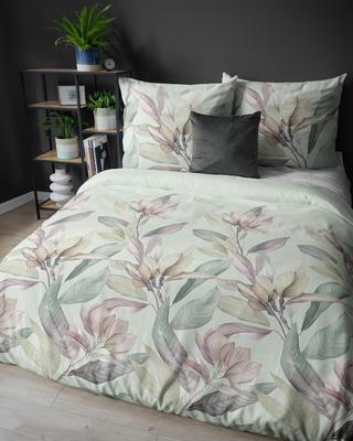 Satin Bedding 160X200 Detexpol Sage Heather Beige Magnolias