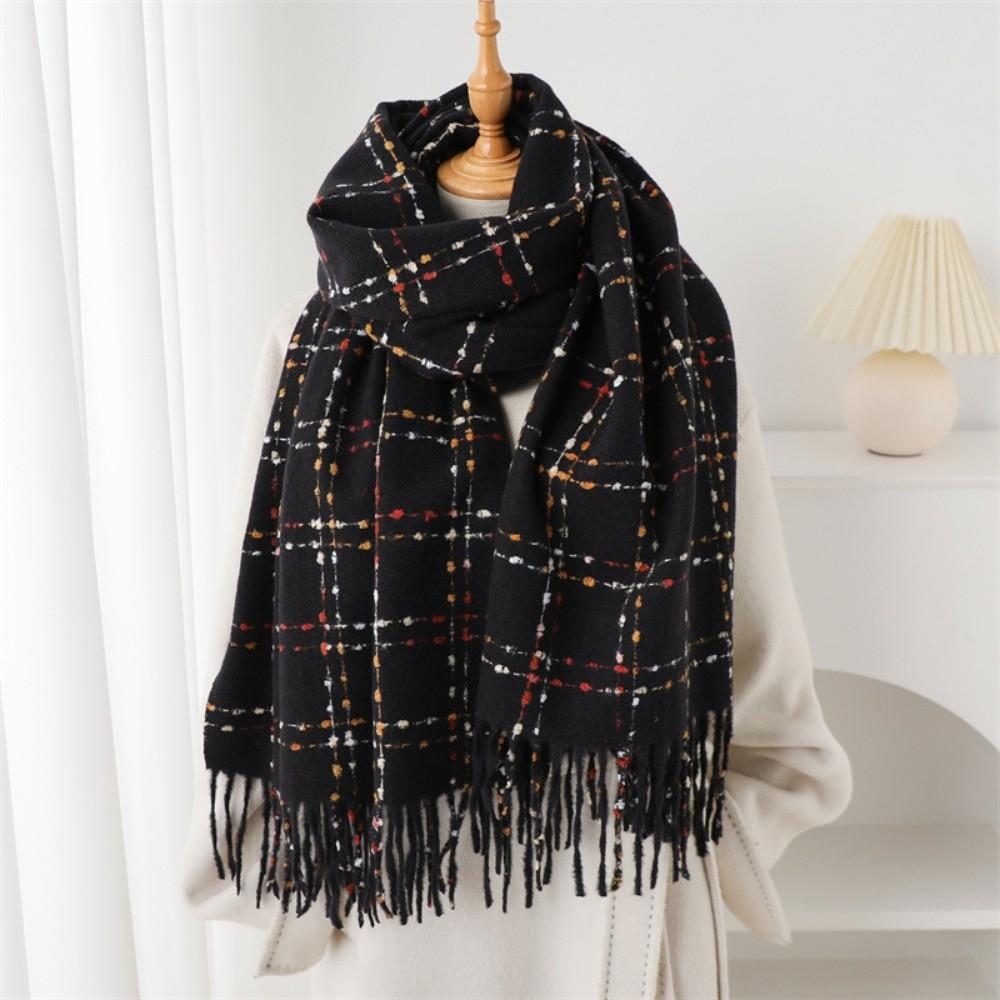 Checkered Plaid Scarf Large Warm Neckerchief Luxury Brand Faux Cashmere Scarf  For Women