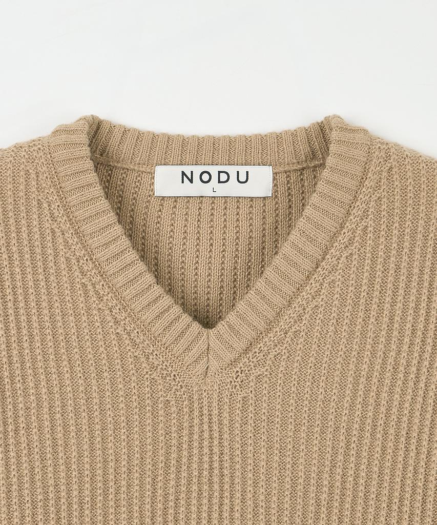 NODU V-Neck Waffle Essential Knit [Beige]