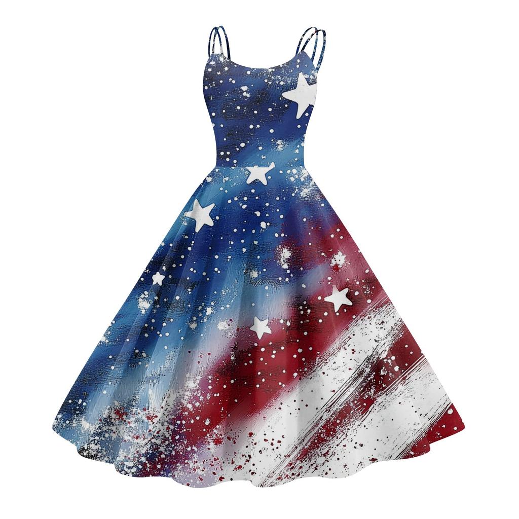 Женское сексуальное платье с открытыми плечами в стиле панк-винтаж с принтом «День независимости»