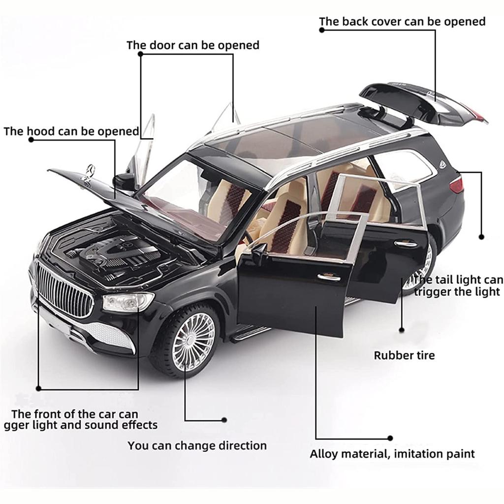 1/24 Scale Maybach GLS-Class GLS600 Diecast Car Model Toy, Pull Back Toy Vehicle with Sound and Light for Kids Toddler Boys Girls Gift Collection
