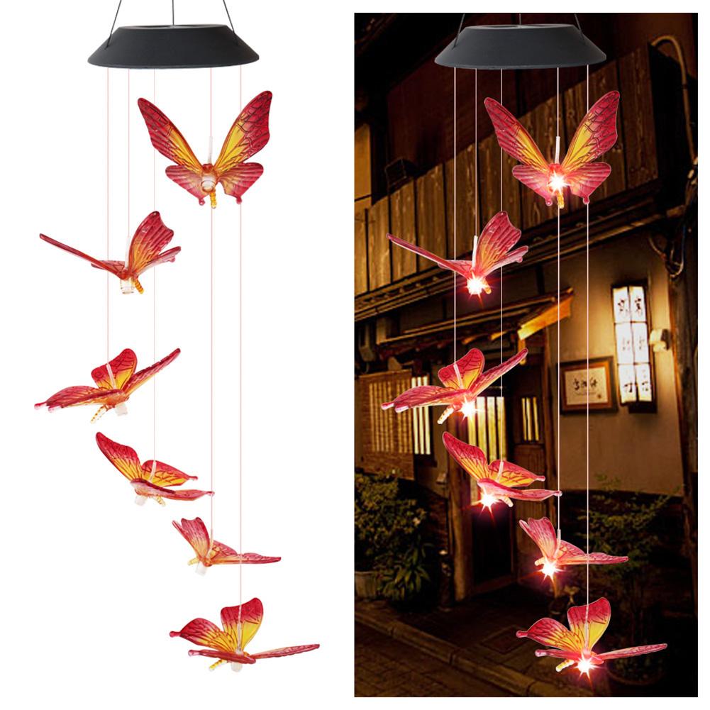 LED Solar Wind Chime Crystal Butterfly Hummingbird Colorful Lights Waterproof Outdoor Windchime Solar Light for Garden Decor