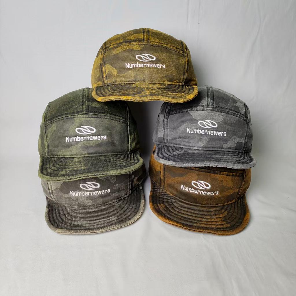 American washed retro camouflage flat-brimmed cap men's and women's summer and autumn tooling leather abraded flipped-brimmed hip-hop hat outdoor