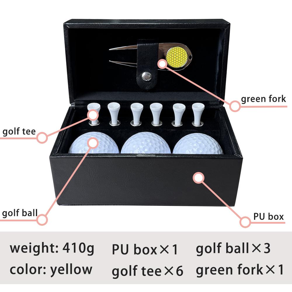 Luxury Leather Golf Gift Set, Custom High Quality Divot Tool, Golf Balls and Tees Storage Box, Premium Golf Souvenir Present