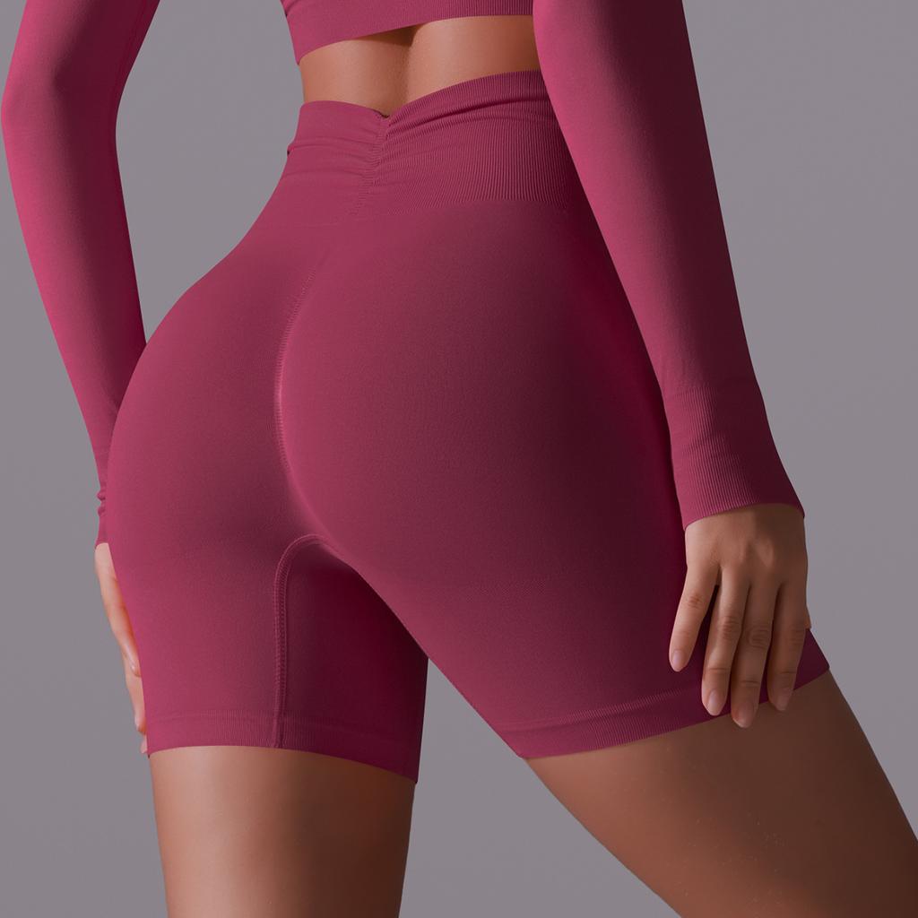 Женские бесшовные спортивные шорты с высокой талией, шорты для тренировок в тренажерном зале, шорты персикового цвета для фитнеса, йоги, леггинсы