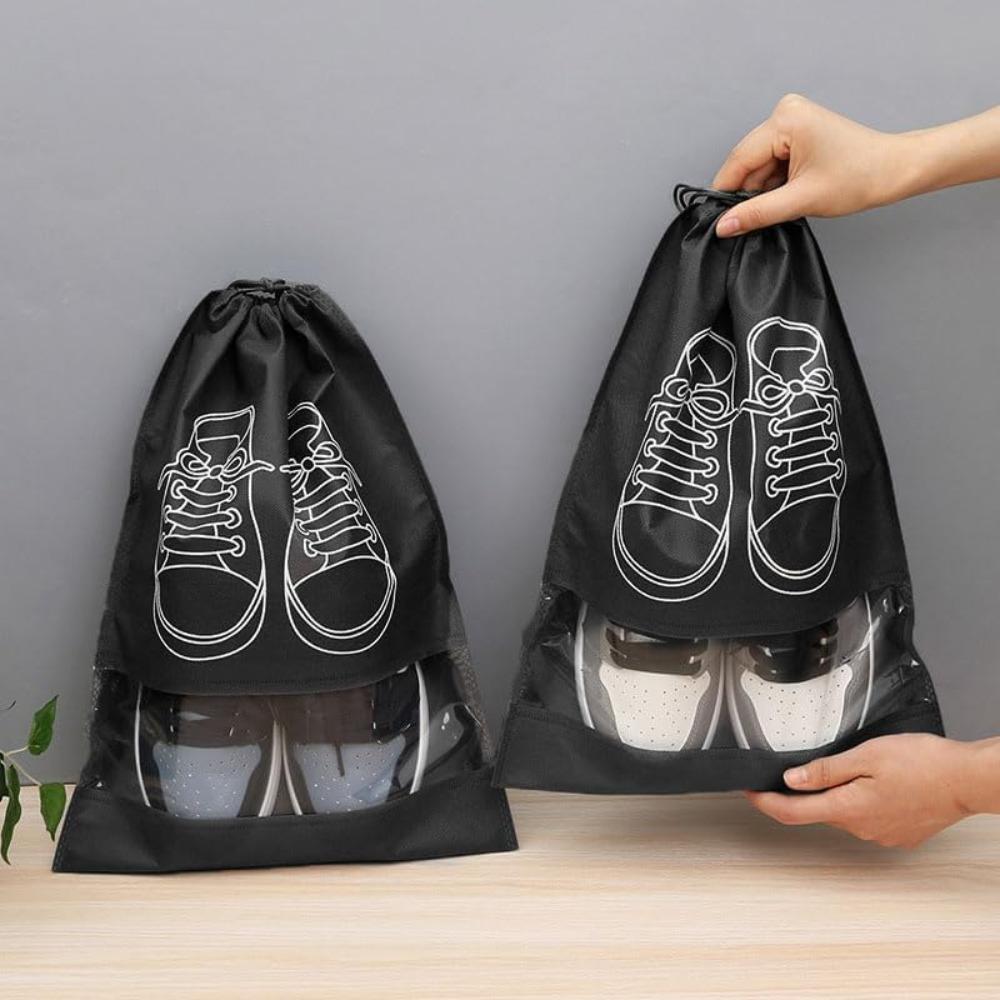 2 Pcs Waterproof Travel Drawstring Shoe Bags, Clear Panel & Sneaker Graphic, Shoe Bags for Packing, Storage, Travel Essentials