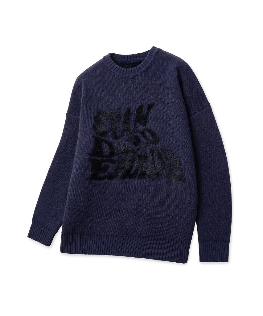 STANDARDERROR 87-Stan192 Pullover Brushed Lettering Jacquard Knit Navy