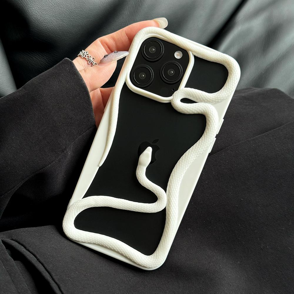 Крутой 3D чехол-змея с полыми элементами для рассеивания тепла для iPhone 17 16 15 14 13 12 11 Pro Max, белый, ударопрочный, из мягкого силикона