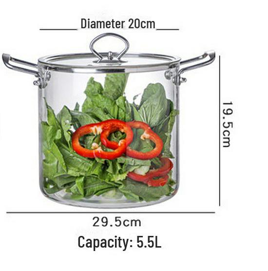 Кастрюля из боросиликатного стекла большой емкости с железными ручками для электрокерамических плит