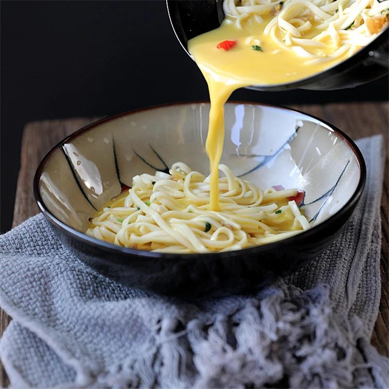 Миска в японском стиле, расписанная вручную керамическая посуда с узором цветущей сливы, миска для лапши и супа, креативная большая миска для лапши рамен