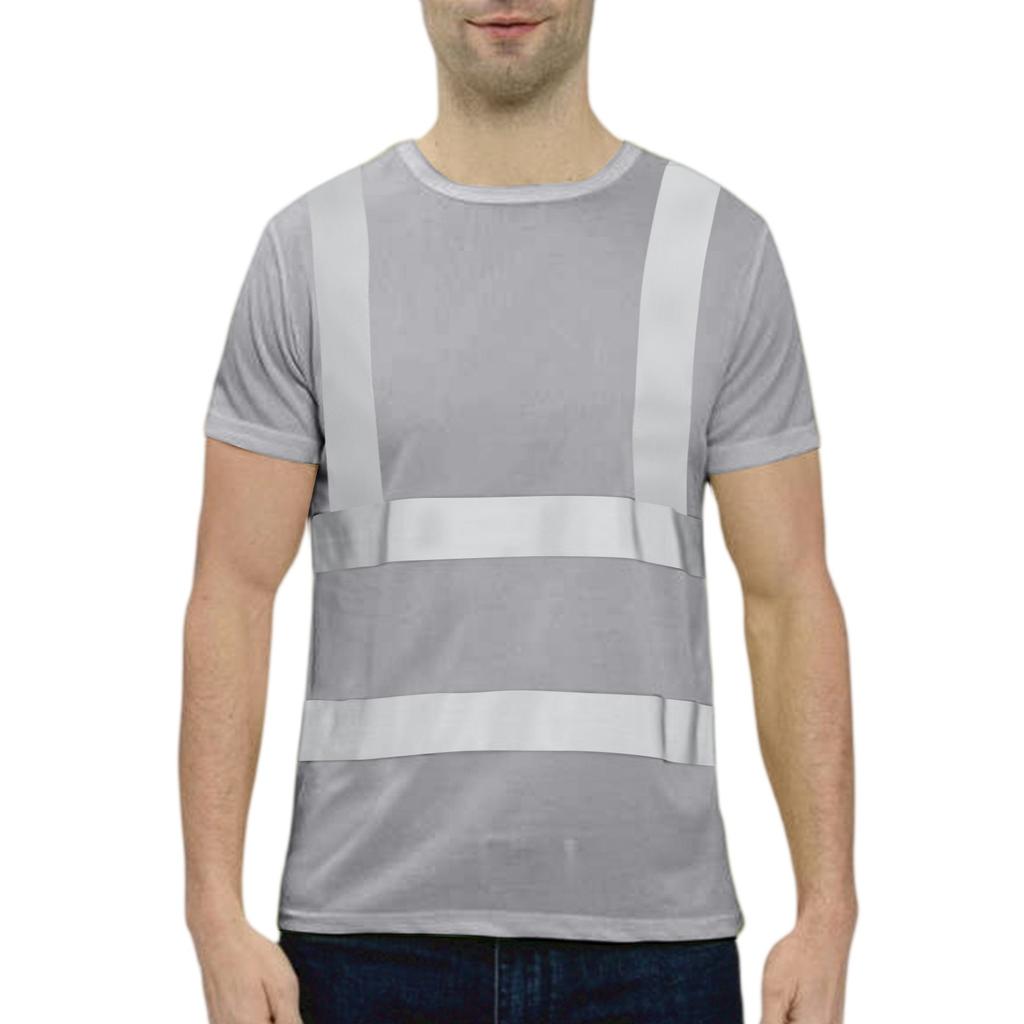 Men's Round-neck Quick-drying Reflective Outdoor Construction Environmental Sanitation Safety Building Labor Reflective Work Clothes Short-sleeved To