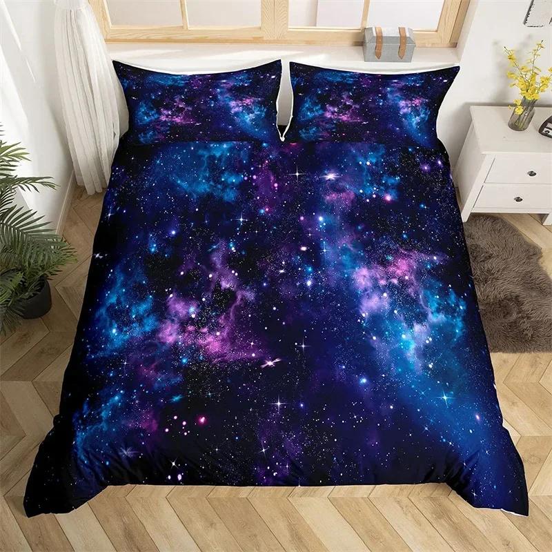 Starry Sky Duvet Cover Set Microfiber Outer Space Theme Comforter Cover Teens Boys Quilt Cover 3D Starry Sky Series Bedding Set