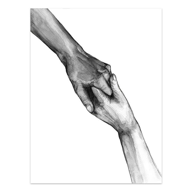 Черно-белая любовь, держась за руки, холст, картина, плакаты на скандинавскую тему и принты, настенные художественные фотографии, гостиная, семейный домашний декор