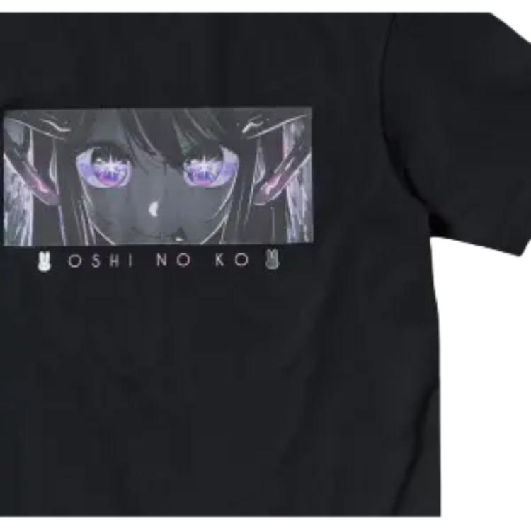 Uniqlo Коллаборация X Oshinoko Весна/Лето 24 Универсальная Минималистичная Футболка с Аниме-Принтом с Круглым Вырезом и Коротким Рукавом Мужские Топы Черный 473119-09