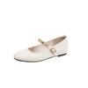 Xiaoxiangfeng round head flat bottom Mary Jane women's new retro soft bottom soft leather word with inner height increase shallow mouth single shoes