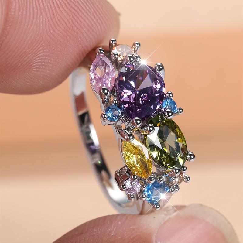 Модные цветные кольца из циркония CZ для женщин, серебряное кольцо на палец, коктейльная вечеринка, фестиваль, ювелирный подарок