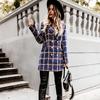 Зима Осень Женское Пальто Отложной Воротник Клетчатый Принт Двубортный Длинные Рукава Плотный Средней Длины Для Свиданий Поездки На Работу