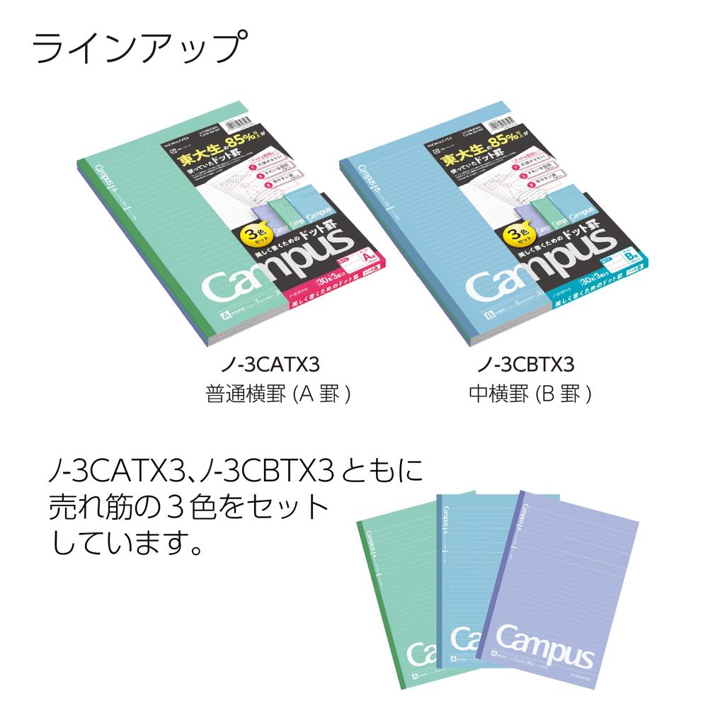 KOKUYO Campus Notebook Dotted 30 Sheets Pack Semi-B5 A-lined 3-book No-3CATX3
