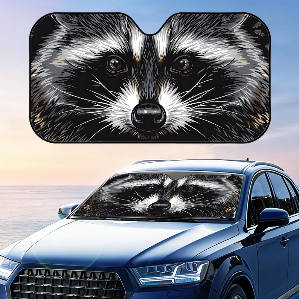 Raccoon Mask Face Sun Visor Foldable Universal Car Windshield Sun Shade UV Protection Heat Insulation Foldable Cover