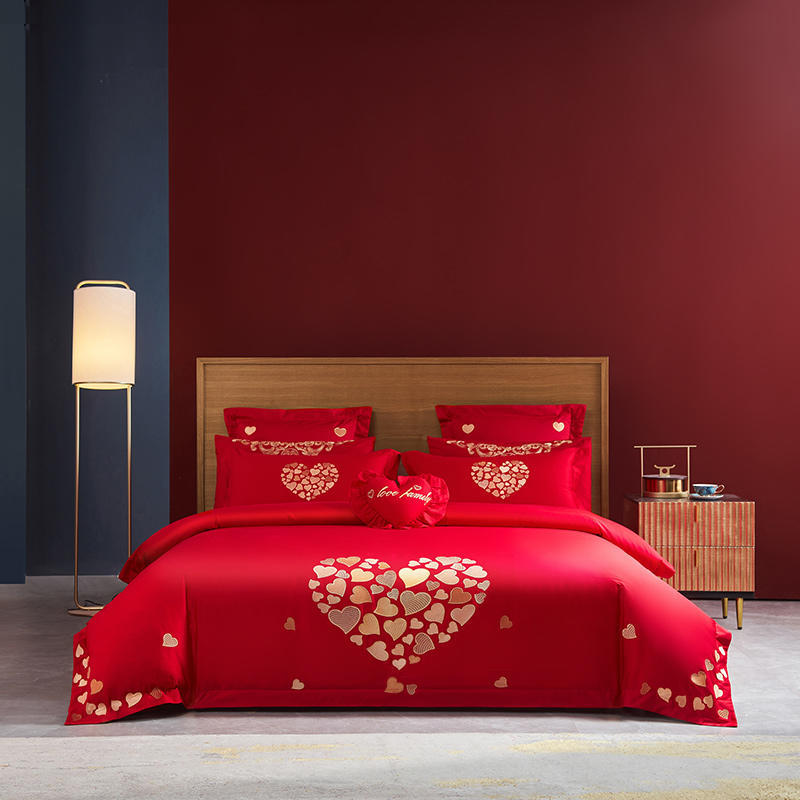 Комплект из четырех предметов с свадебной вышивкой, красное свадебное одеяло, постельное белье, свадебное пододеяльник, простыни, постельное белье для молодоженов, комплект из шести предметов для свадебной кровати