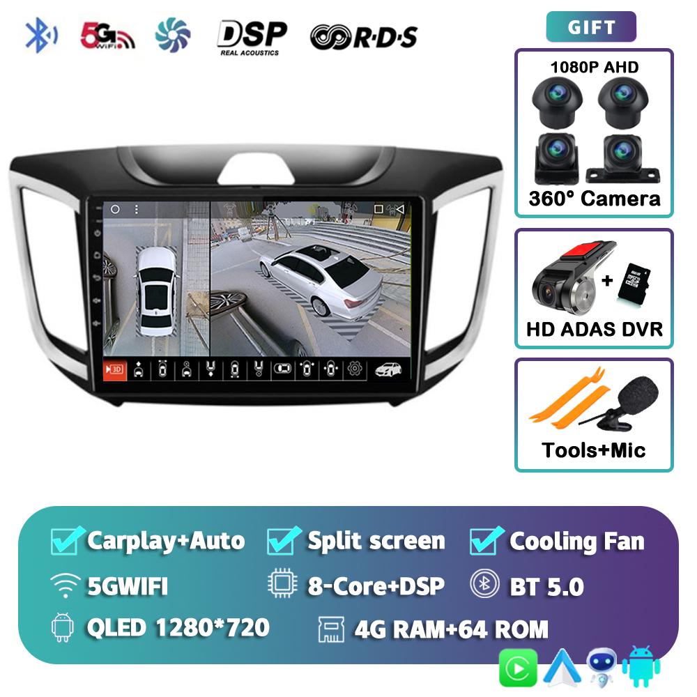 Автомагнитола с Android 14 и CarPlay для Hyundai Creta ix25 2015-2019, навигация GPS, мультимедиа, видеоплеер, 2DIN головное устройство, стерео