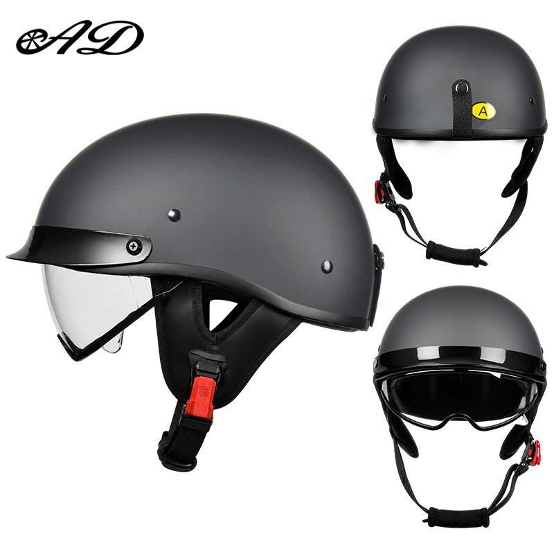 Vintage-Style Open Face Motorcycle Helmet Men Women Use ABS Half With Dual Visor