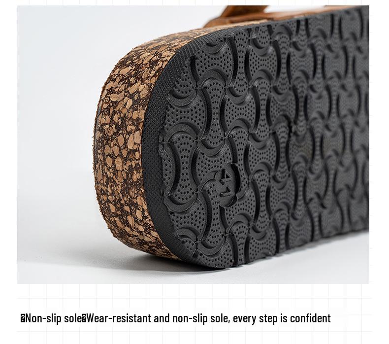 Birkenstock Unisex Cork Leather Double-Buckle Flip Flops: Retro, Thick-Soled, Outdoor Half-Slippers for Men and Women