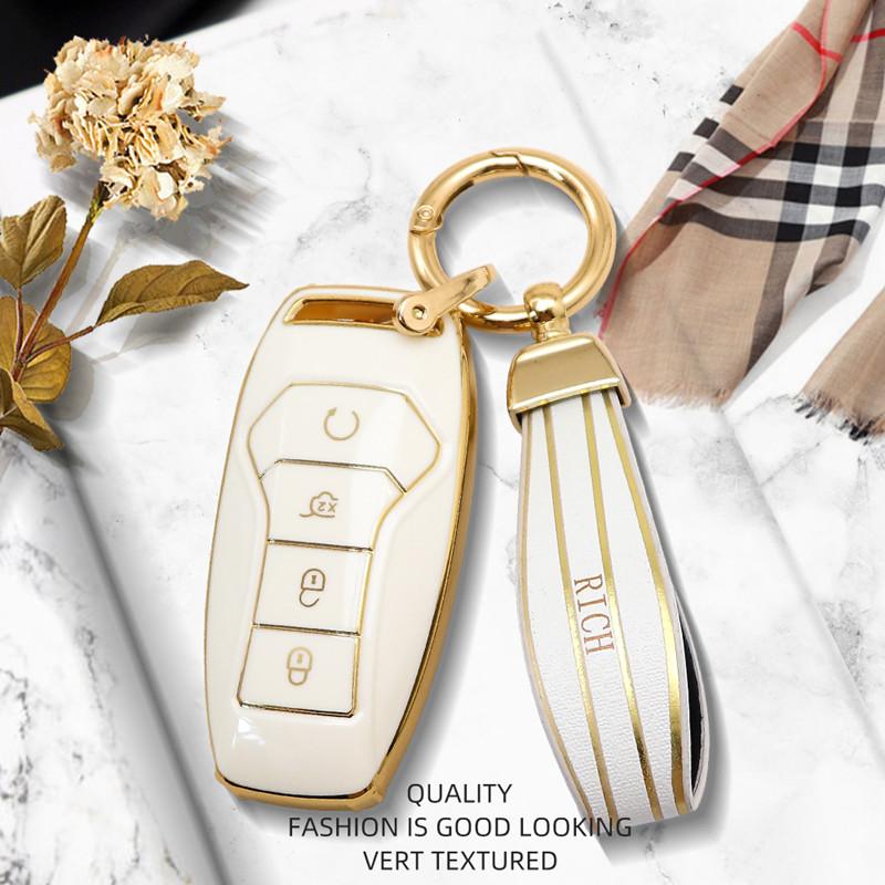 Luxurious Golden Edge Remote Car Key Case Full Cover For BYD Tang DM 2018 Yuan EV Qin Pro Song Max DM Keychain Auto