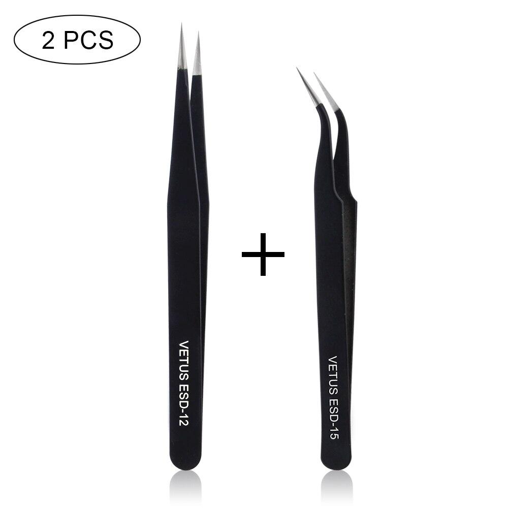 2pcs Stainless Steel Eyelash Extension Tweezers Volume Lashes Straight Curved Pick Up Eyelashes Individual Tweezer Makeup Tool