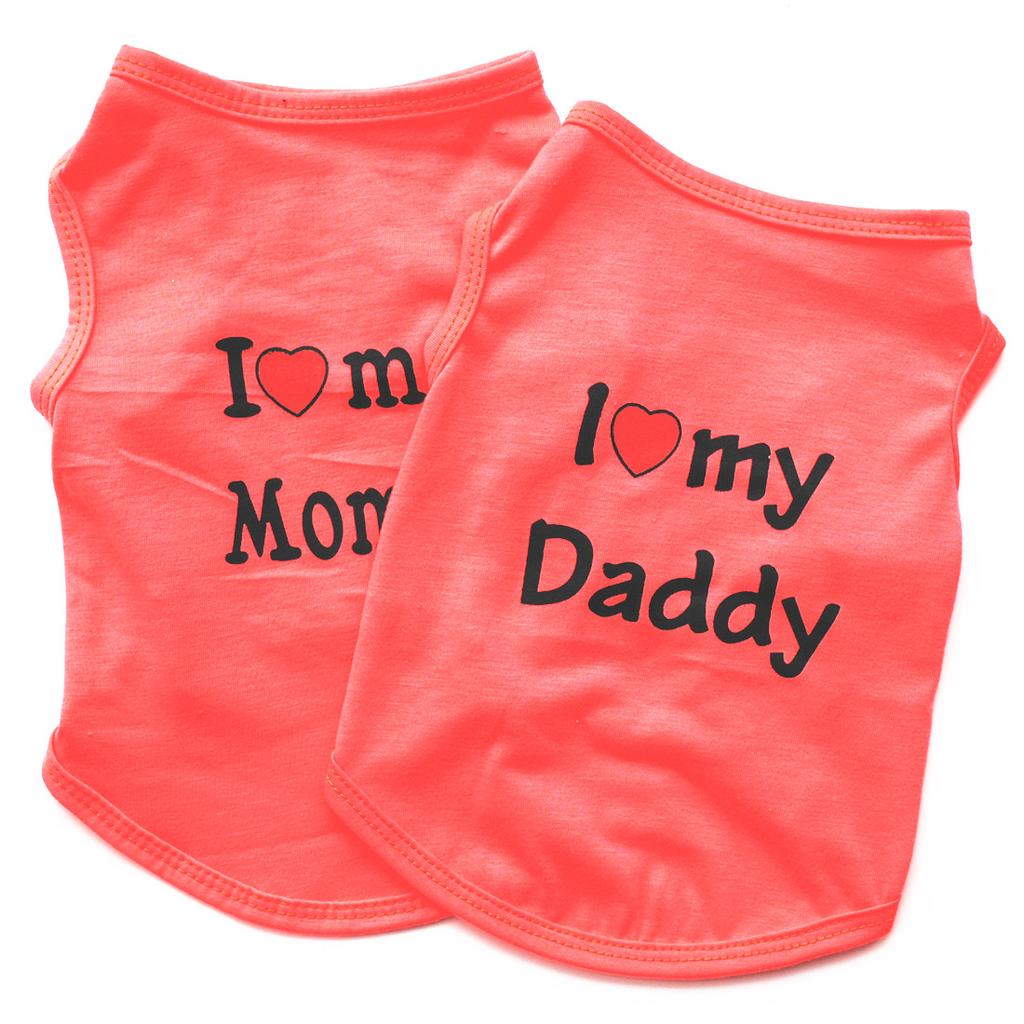 Pet Puppy Clothes, Vest, Classic Style Love Dad Love Mom, A Variety of Colors Trendy