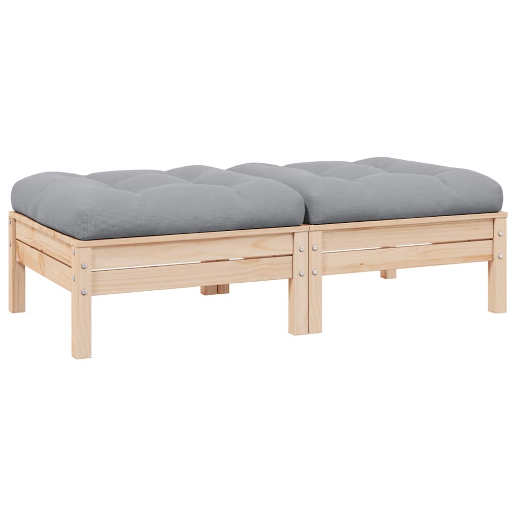 2 Seater Garden Sofa with Grey Cushions Solid Pine Wood