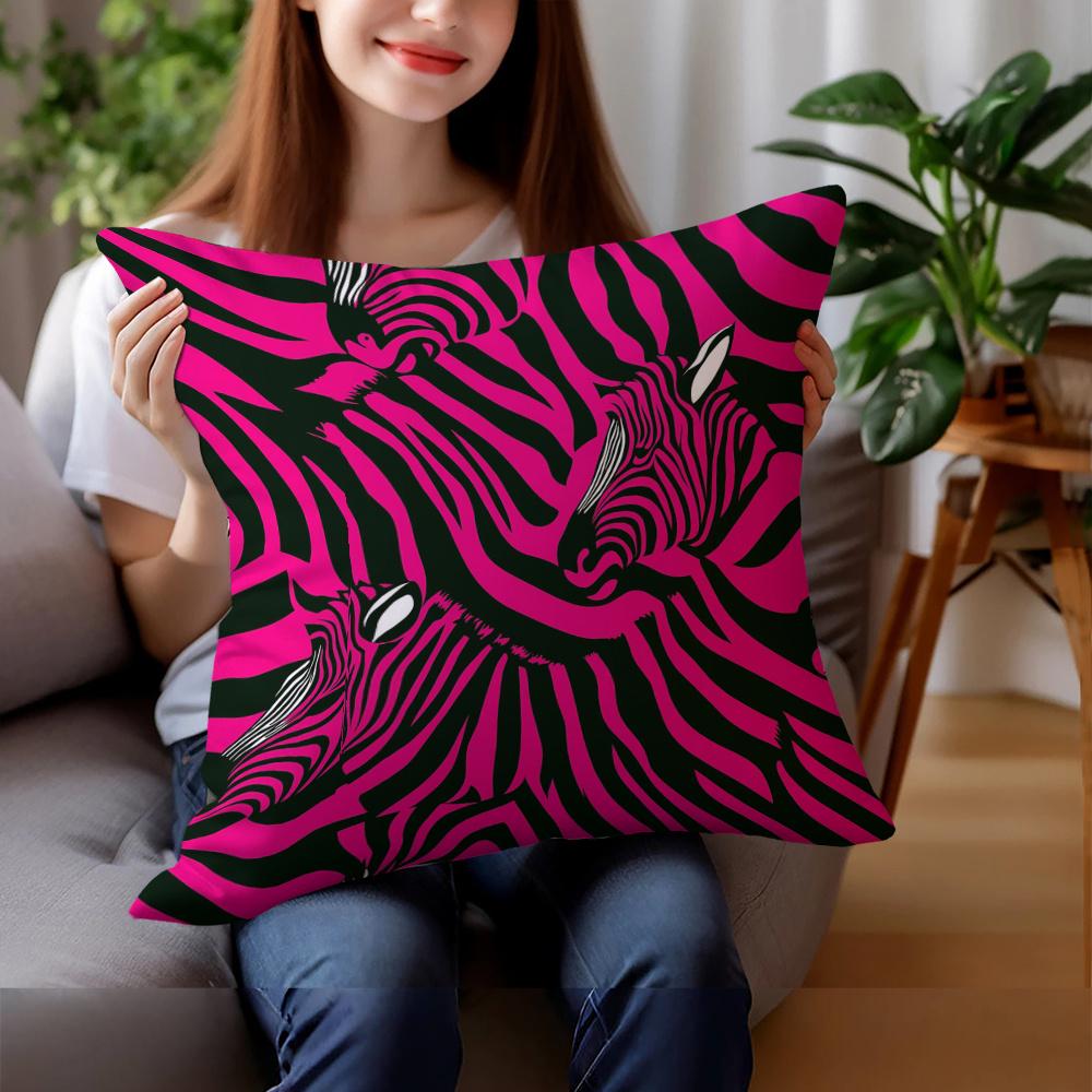 Pink And Black Zebra Pattern Digital Printing Pillow Cover Short Plush Suitable Living Rooms Bedrooms Sofas Throw Cushion Cover