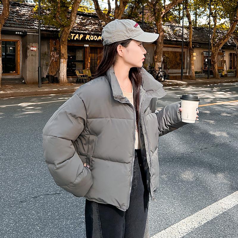 Winter new small cotton-padded clothes European and American women's clothing hem drawstring stand-up collar cotton-padded jacket small loose cotton-
