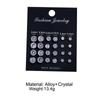 6/12Pairs Elegant Wedding Jewelry Gift Geometric Crystal Stud Earrings Set Round Zircon Alloy Silver