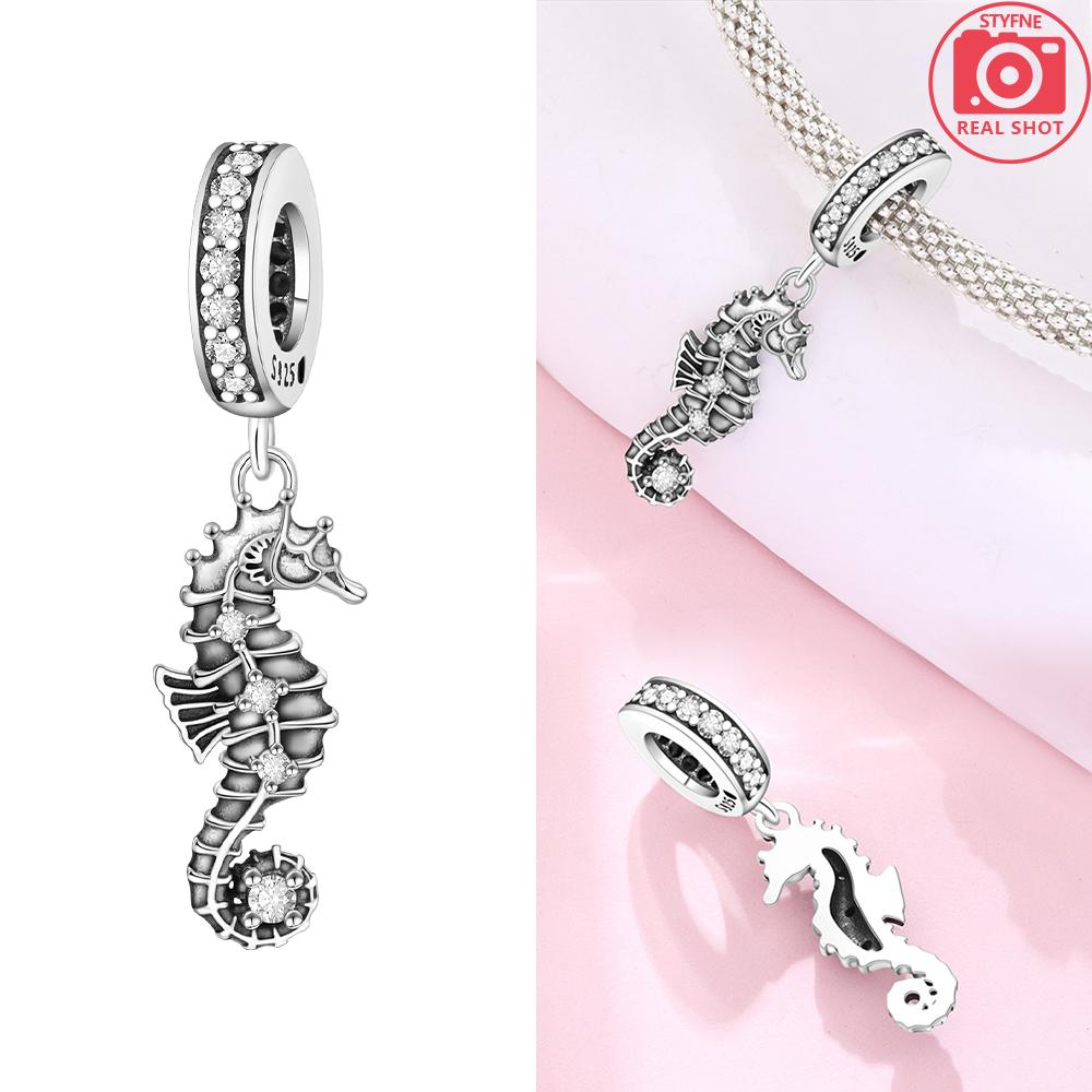 925 Silver Certified Pink Shell Pearl Blue Zircon Petals Beads Fit Women Woman Gift Phone Charms Diy Accessory