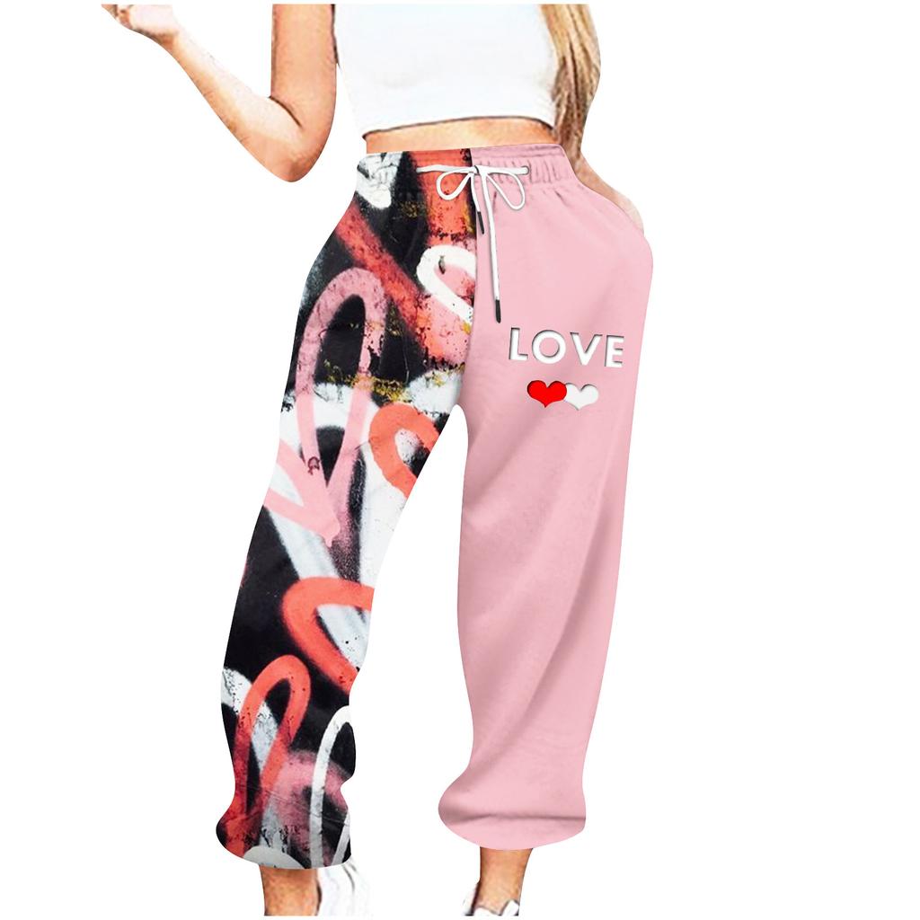 Женские повседневные модные повседневные брюки с принтом на День святого Валентина Брюки с завязками на шнурке