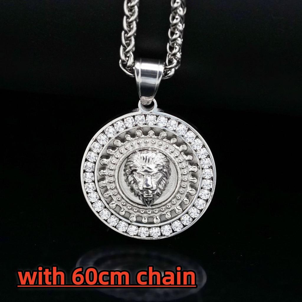 Hip Hop Lion Head Pendant Necklace with Rhinestone Fashion Men Stainless Steel for Boy Best Gifts Fashion Accessories Jewelry