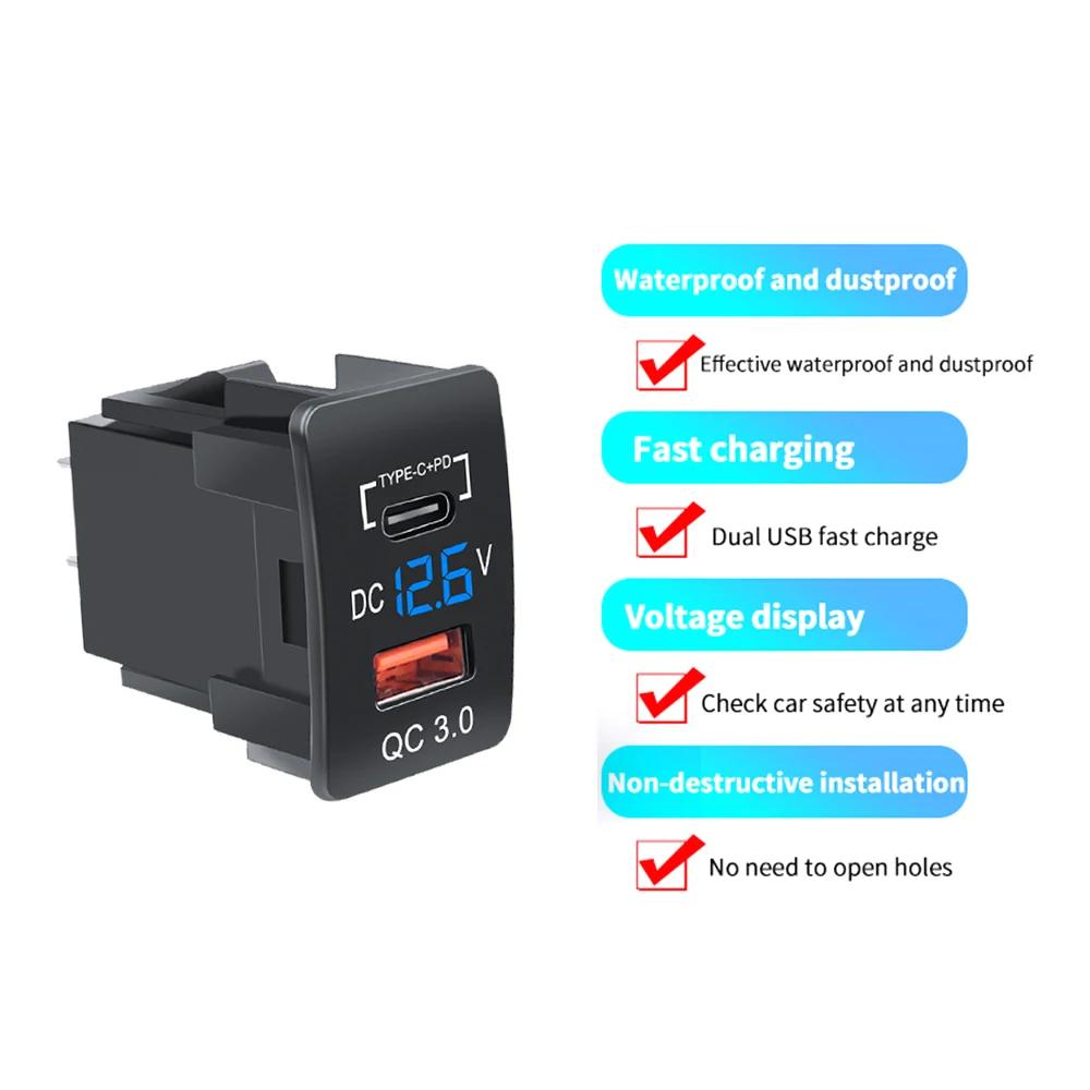 Автомобильное зарядное устройство QC3.0 USB PD Type-C, порт быстрой зарядки, автомобильный адаптер со светодиодным вольтметром 37X24 мм/45X26 мм для автомобилей Honda