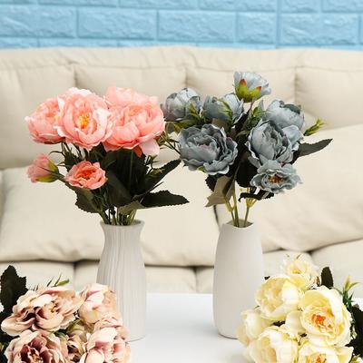 8 головок DIY Декор Свадьба Винтаж Искусственные Цветы Букет роз Шелковый пион Украшение вечеринки