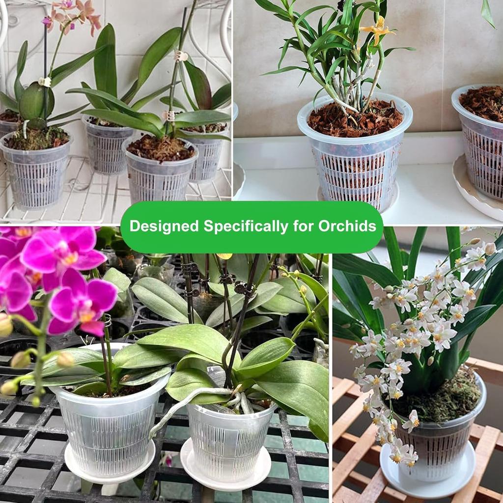 3 Inch Orchid Pot,10 Pcs Net Cup Pots with Holes and Saucers,White Net Pot Mesh Pot Net Cup Basket Hydroponic,Breathable Slotted Plastic Orchid