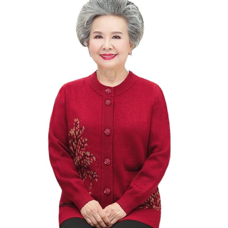 Весенне-осенний женский модный свитер на пуговицах с ботаническим принтом и вышивкой для людей среднего и старшего возраста