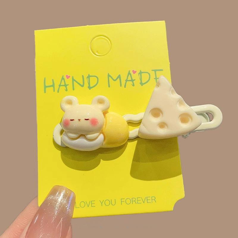 Мультяшная молочно-желтая заколка для волос с сыром и мышкой, женская милая и свежая универсальная челка на лбу для девочек, сломанная заколка для волос, головной убор