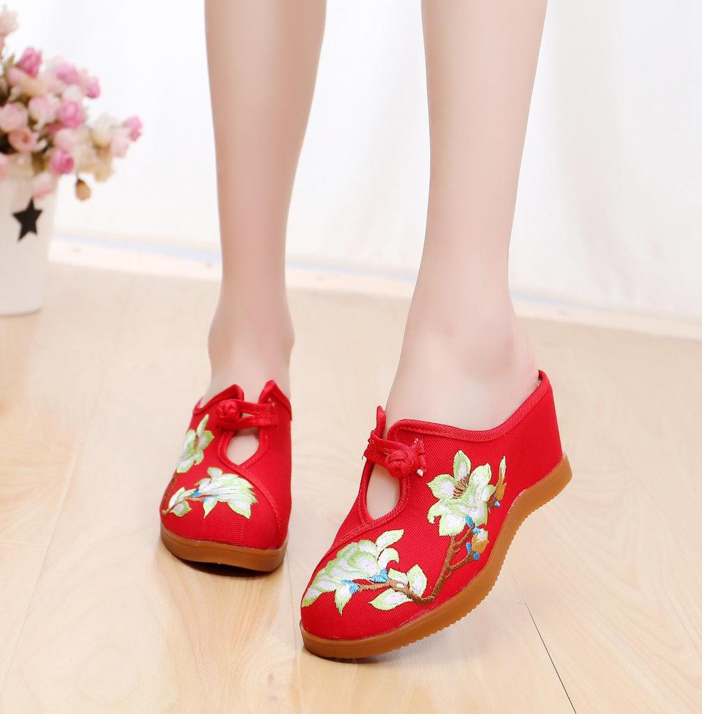 Вышитые льняные тапочки на танкетке в стиле ретро с ароматерапией