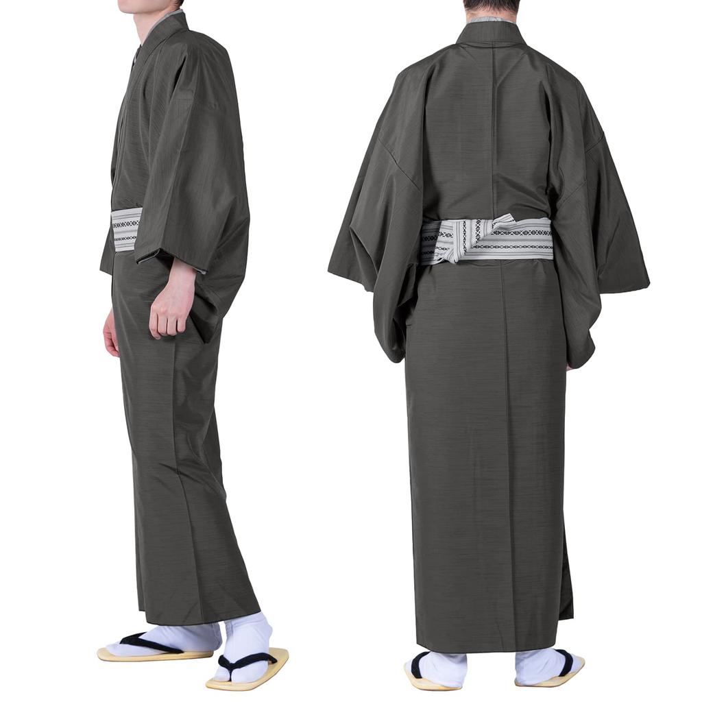 Комплект кимоно цумуги для мужчин [KYOETSU] комплект, стирающийся, ткань, на подкладке, 2 предмета (кимоно на подкладке, хаори) (Л, черный)