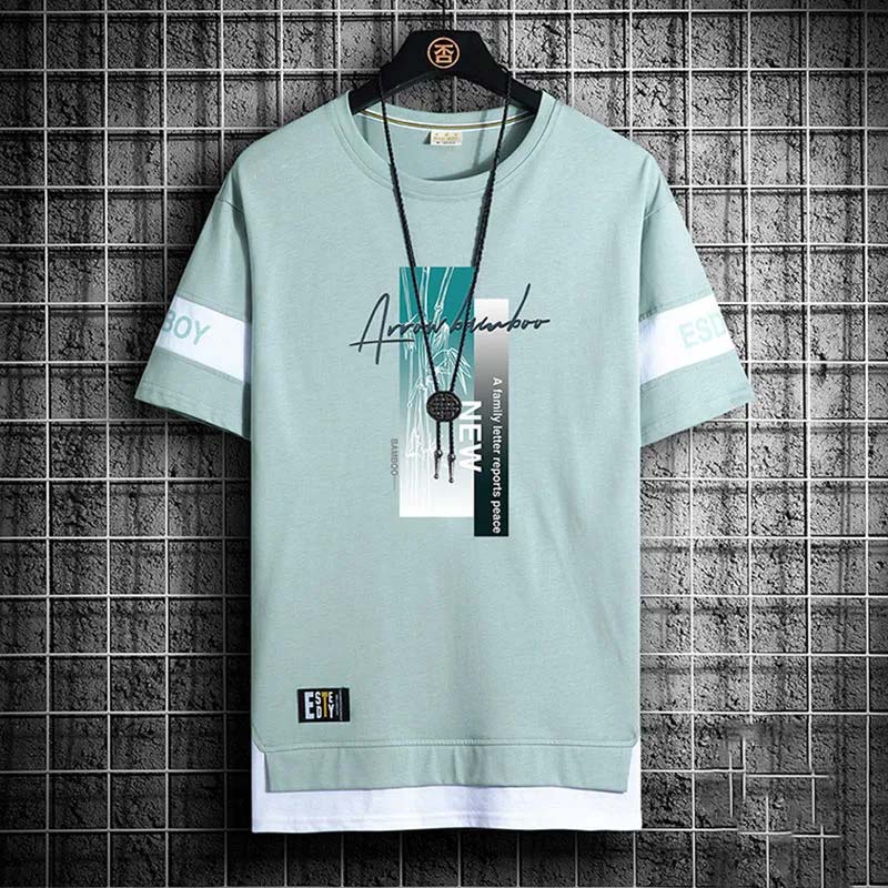 Летняя мужская рубашка с круглым вырезом и короткими рукавами, модная повседневная универсальная мужская рубашка с принтом, мужская свободная спортивная футболка