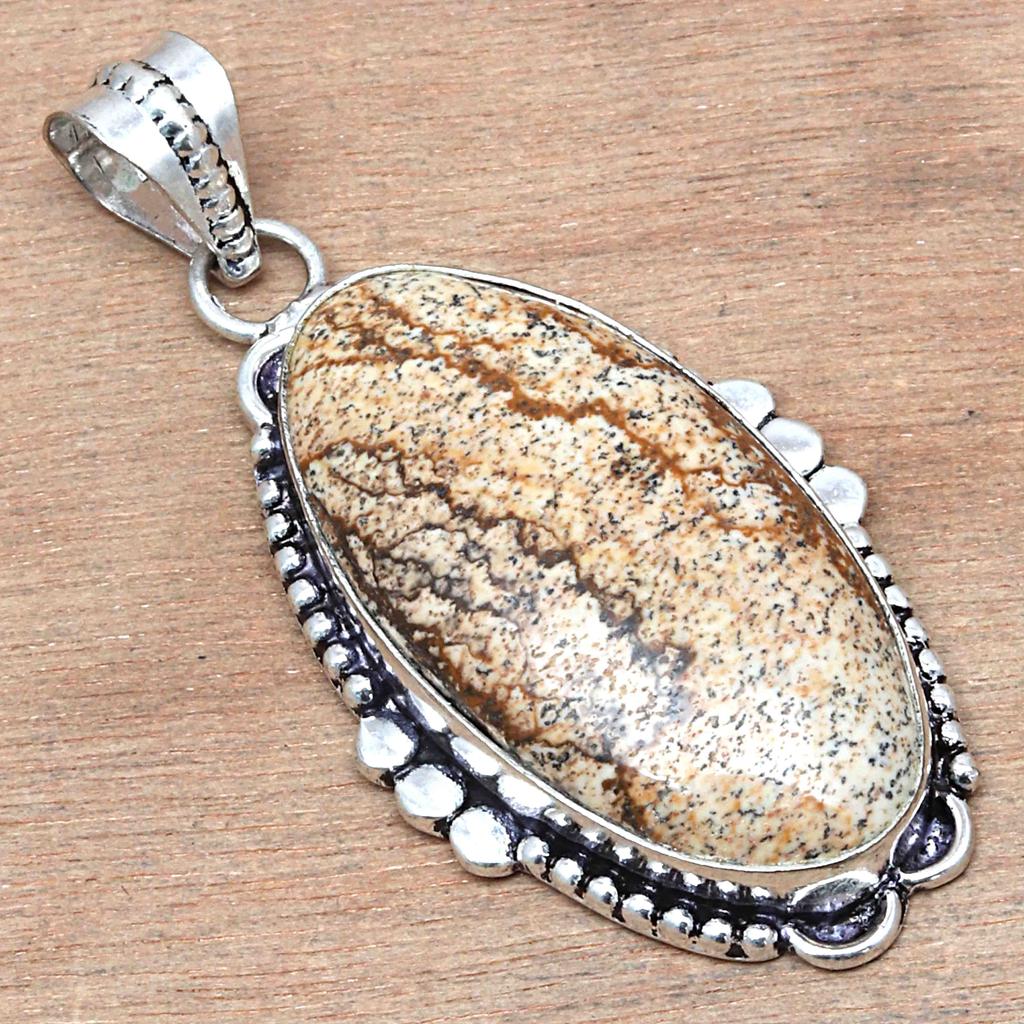 Подвеска с изображением яшмы, драгоценного камня, ручная работа, День святого Валентина, серебряное украшение 2 дюйма