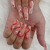 24Pcs/Set Quick Nails Long Red And White Wavy Heart False Nials Sticker Wearable Waterproof Manicure Finished Nails